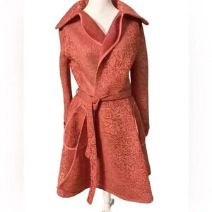 Ups & Downs Mauve lace coat with tie belt front pockets has collar NWOT Size Med
